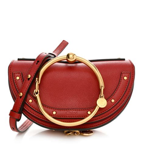 CHLOE Calfskin Small Nile Bracelet Minaudiere Bag Dahlia Red 